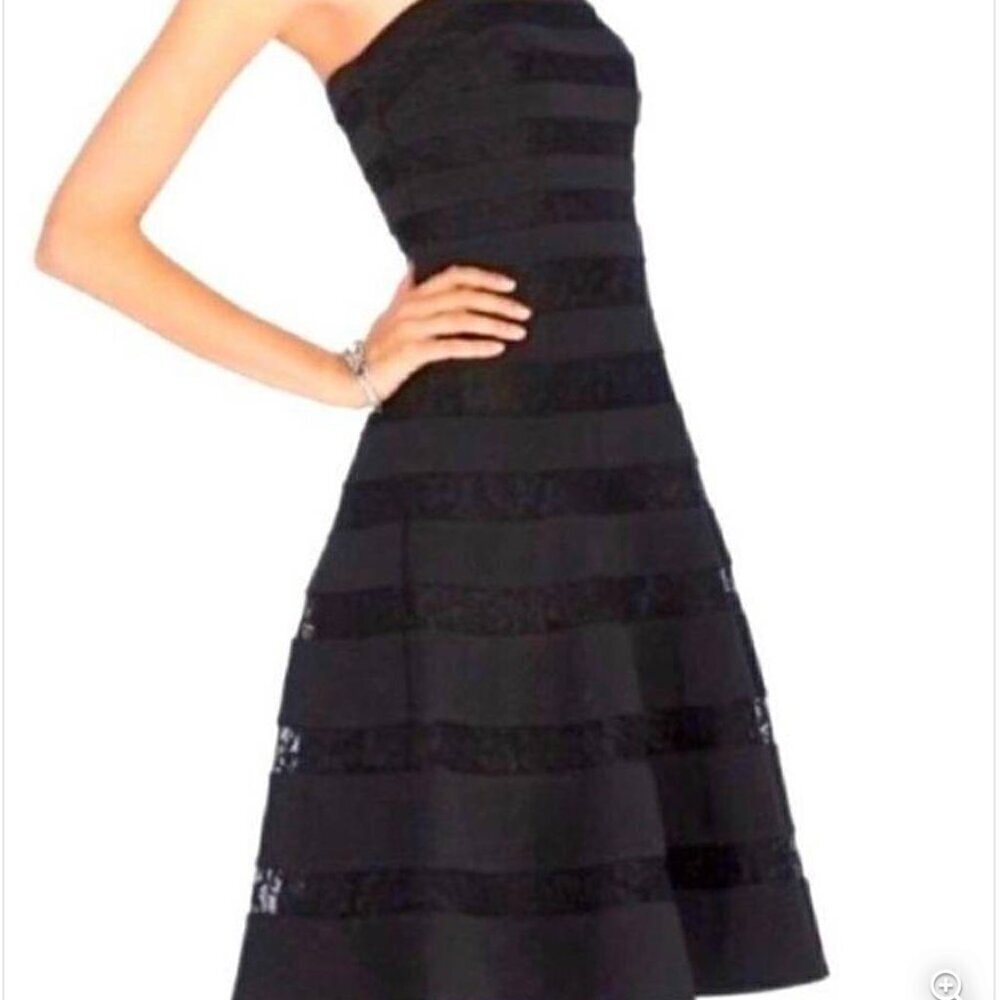 White House Black Market Strapless Lace Striped Bandage Fit and Flare Dress Sz.4
